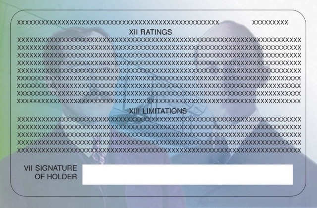 Pilot Certificate card back