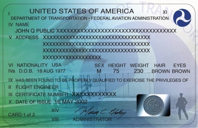 Pilot Certificate card front